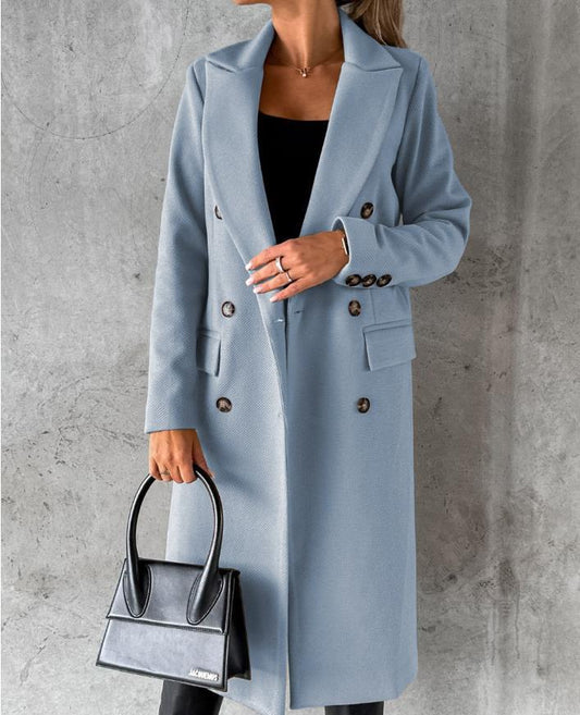 Women's Elegant Double Breasted Long Wool Overcoat