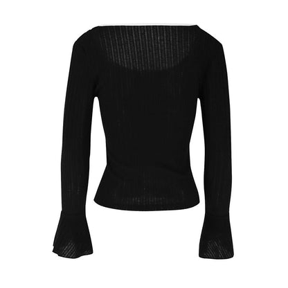 Women's Ribbed Square Neck Bell Sleeve Fitted Top