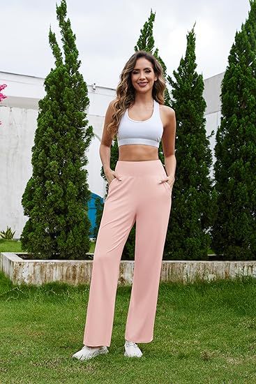 Womens High Waisted Wide Leg Yoga Pants Butt Lift Pockets