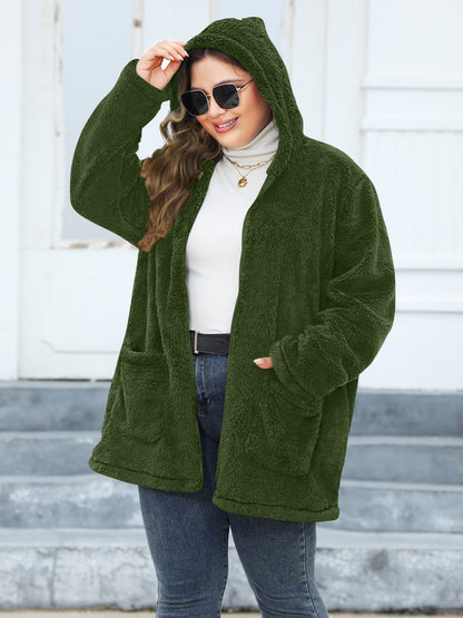 Plus Size Women's Thickened Hooded Plush Jacket