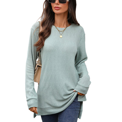 Women's Oversized Crewneck Long Sleeve Side Slit Top