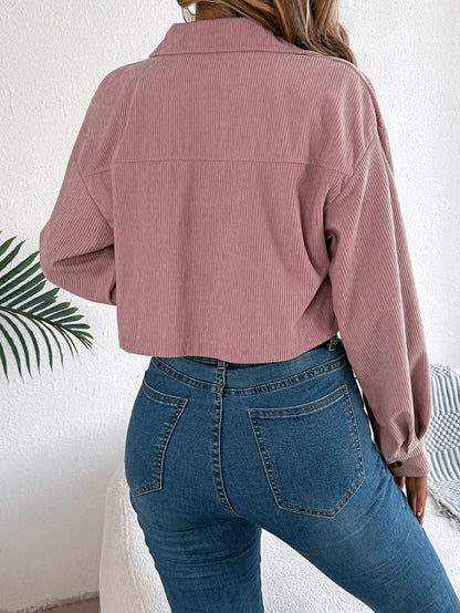 Corduroy Cropped Button Down Shacket for Women