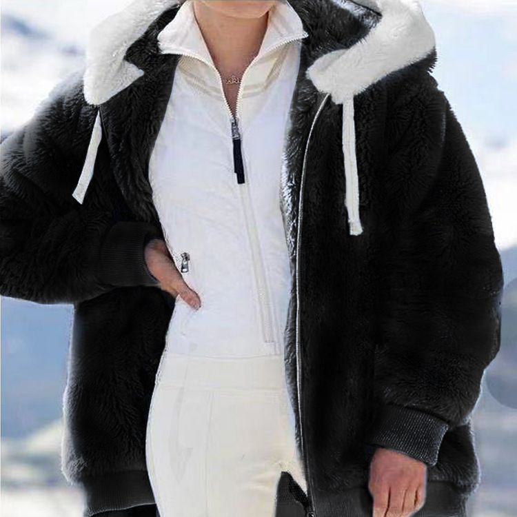 Women's Oversized Sherpa Fleece Zip Up Hooded Jacket