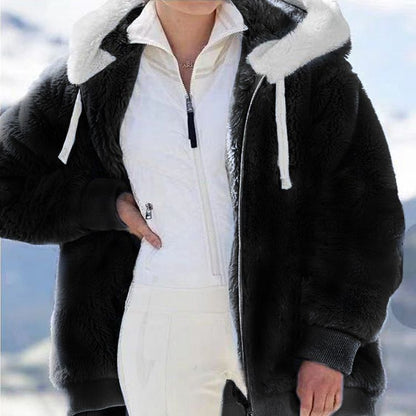 Women's Oversized Sherpa Fleece Zip Up Hooded Jacket
