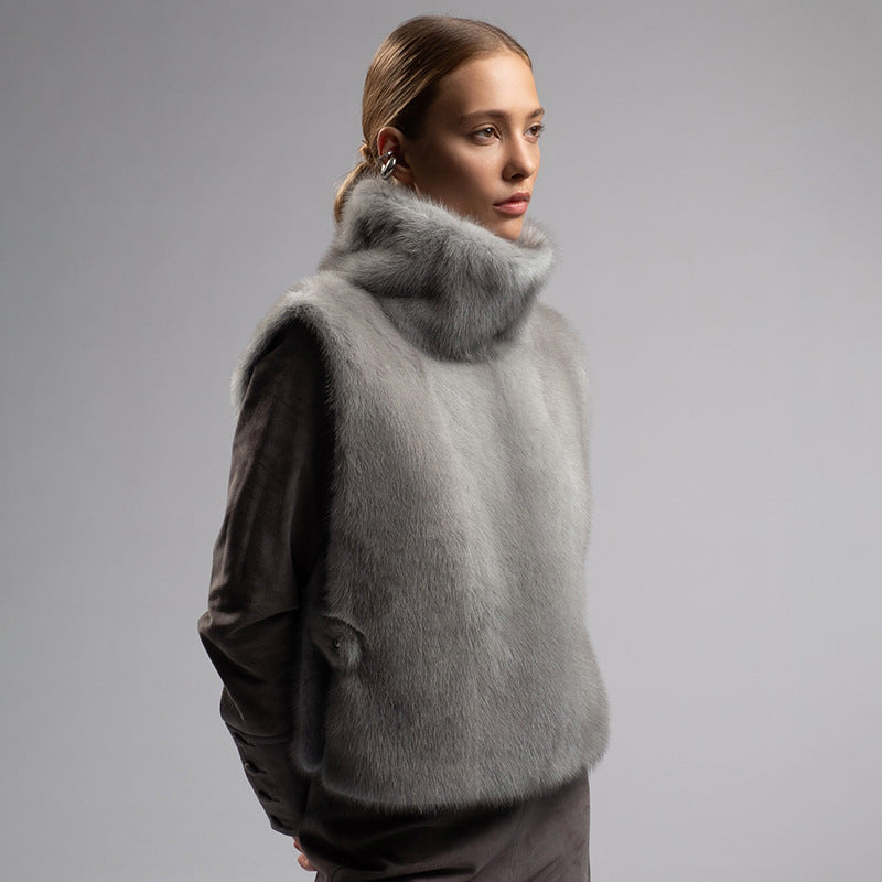 Women's Faux Fur Turtleneck Vest Sleeveless