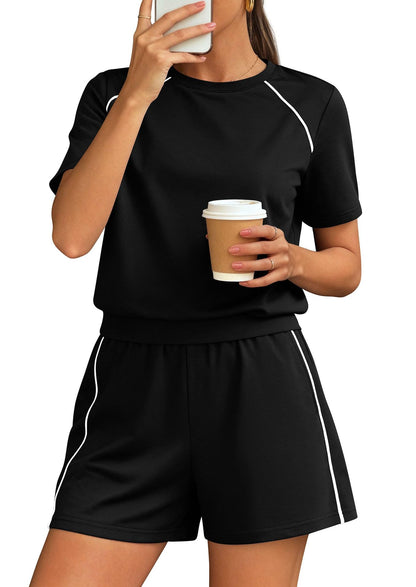 Athletic Lounge Set Contrast Trim Shorts 2 Piece Outfit
