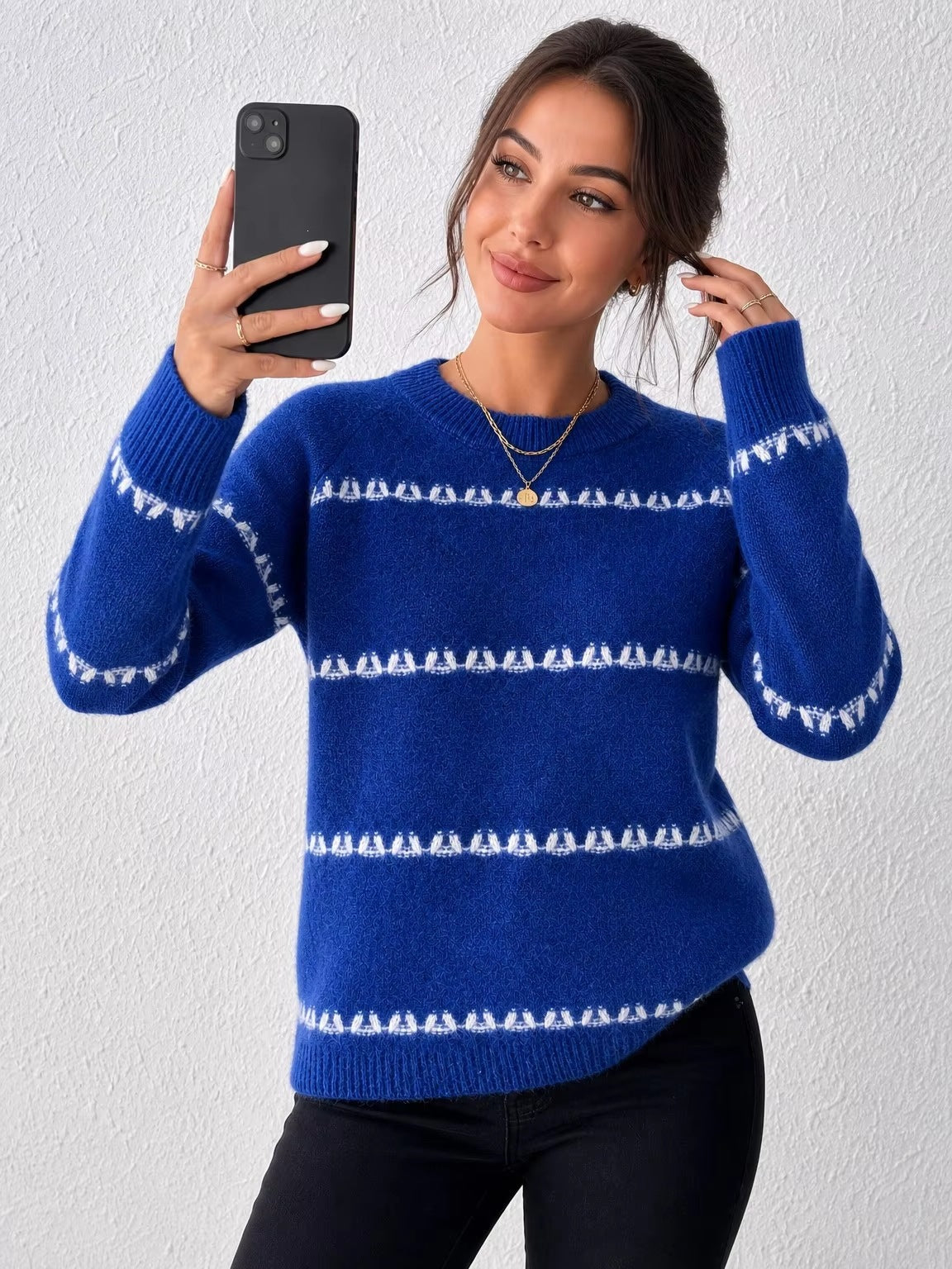 Oversized Crewneck Fair Isle Sweater Vintage Knit Pullover
