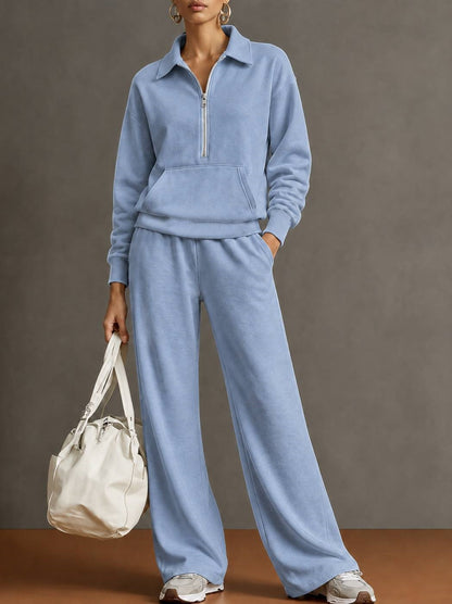Women's Half Zip Sweatshirt Wide Leg Pants Lounge Set