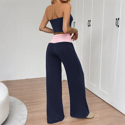 Summer Tube Top Two-Piece Set – Colorblock Lounge Pants