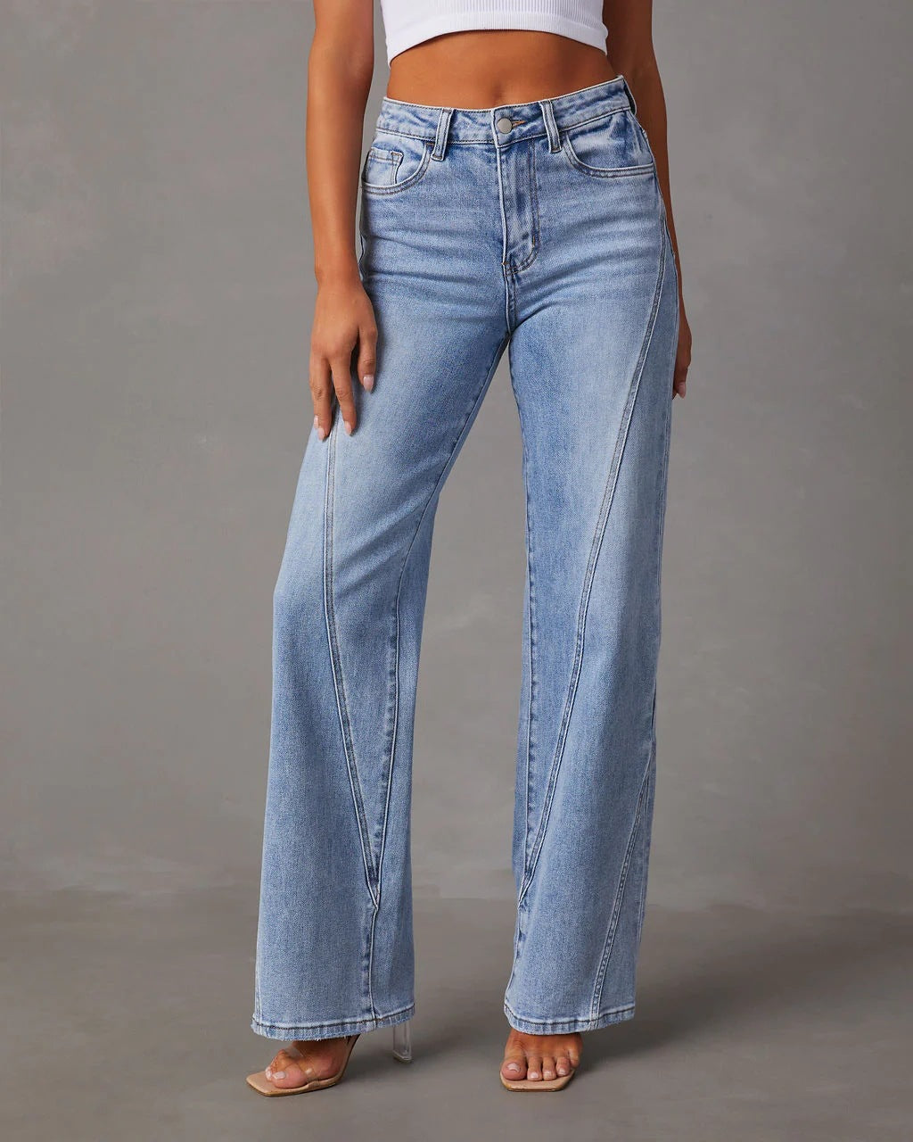 Women's Patchwork Wide Leg Jeans Loose Denim Pants