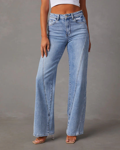 Women's Patchwork Wide Leg Jeans Loose Denim Pants