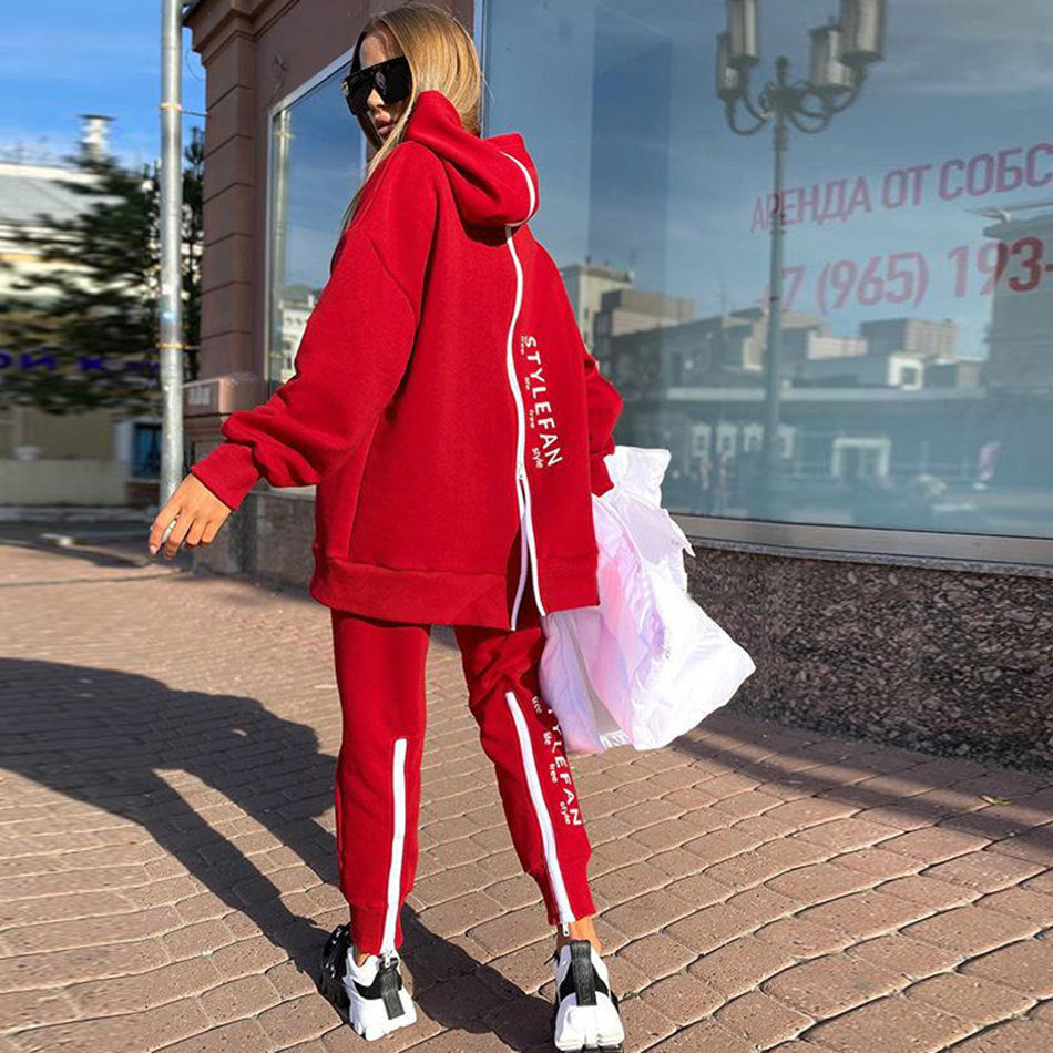 Women's Oversized Letter Print Zip Hoodie Jogger Set