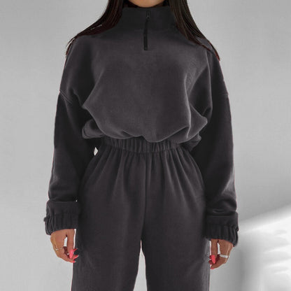 Women's Oversized Quarter Zip Fleece Sweatsuit Set