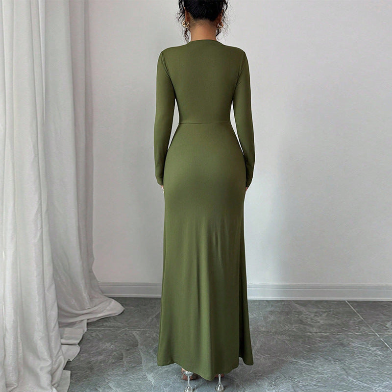 Elegant Twist Front Long Sleeve Bodycon Maxi Dress
