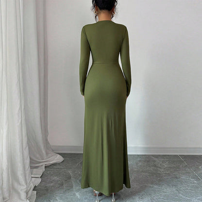 Elegant Twist Front Long Sleeve Bodycon Maxi Dress