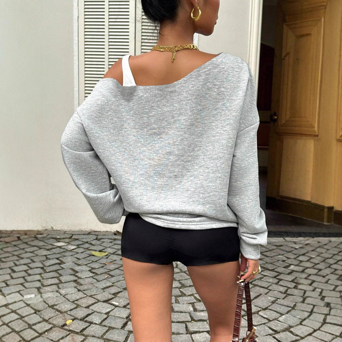 Women's Vintage Car One Shoulder Oversized Sweatshirt