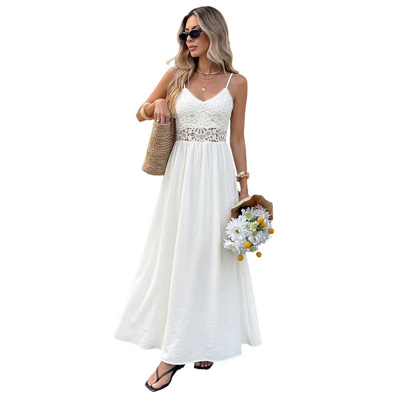 White Crochet Maxi Dress Summer Beach Vacation Boho