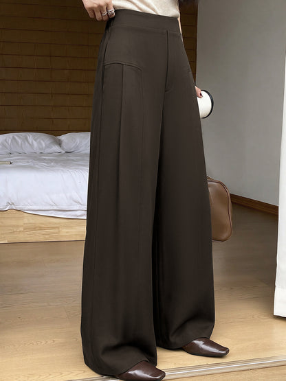 Women's Vintage High Waist Brown Wide Leg Drapey Pants