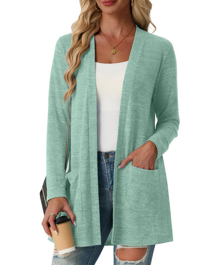 Women's Open Front Knit Cardigan with Pockets Long Sleeve