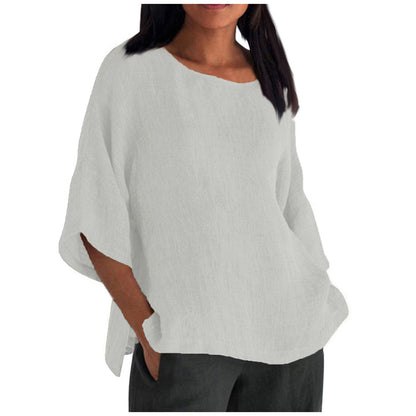 Women's Linen Top Oversized 3/4 Sleeve Round Neck 25 Colors