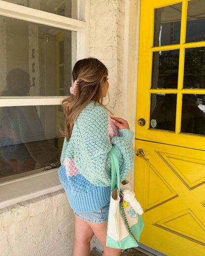 Colorblock V-Neck Chunky Knit Open Front Cardigan