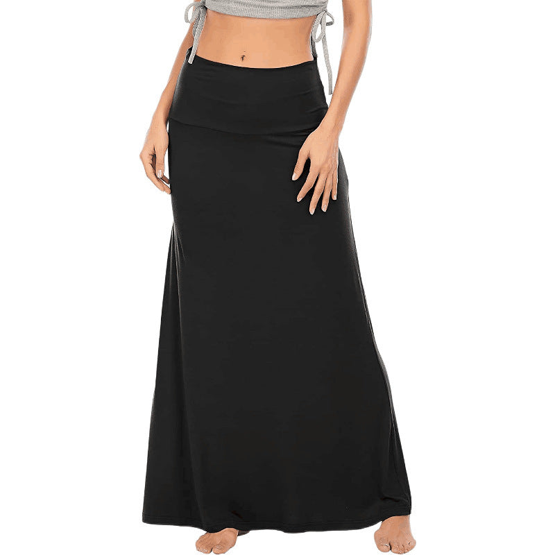 Women's Cotton High Waist Maxi Skirt Solid Casual