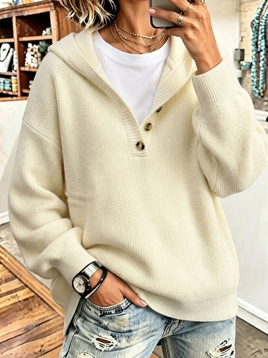Women's Oversized Hooded Knit Button Sweater
