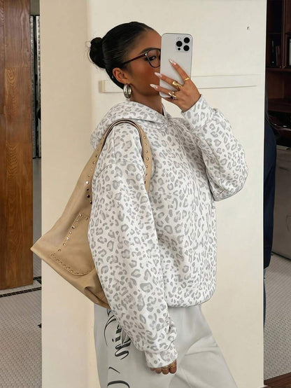 Leopard Print Hoodie Casual Oversized Sweatshirt