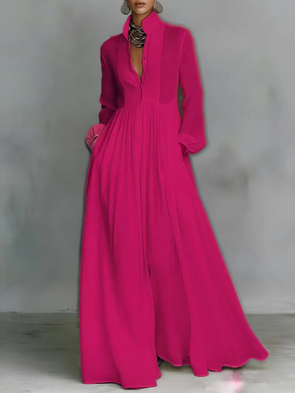Women’s Elegant Button Down Maxi Dress Long Sleeve Flowy