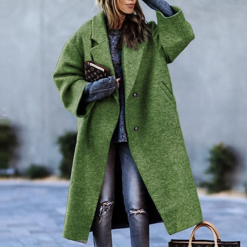 Womens Oversized Lapel Long Coat Double Breasted Winter