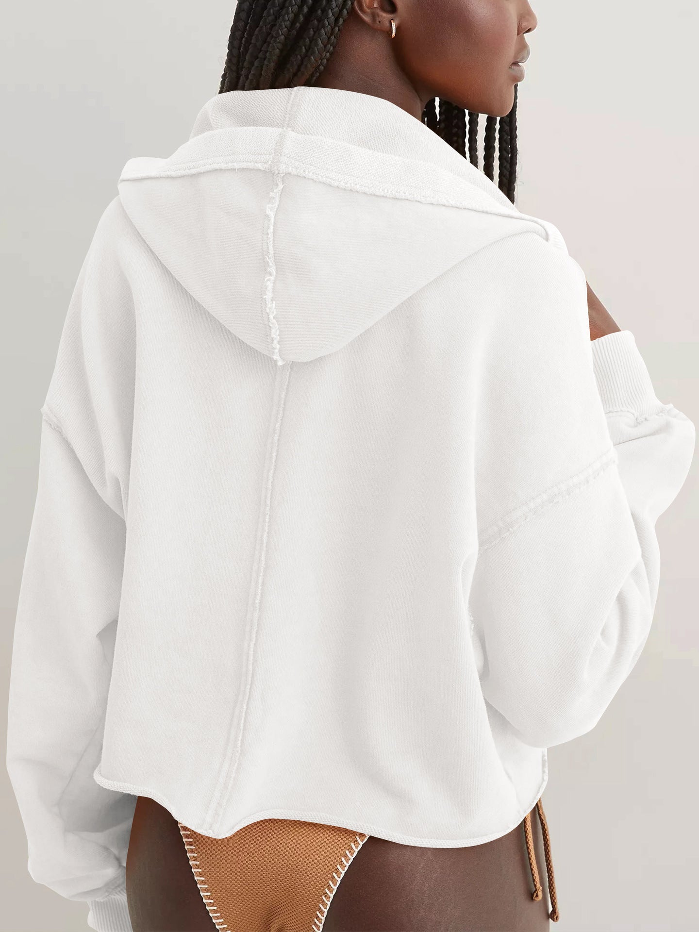 Oversized V Neck Hooded Sweatshirt Pullover Top