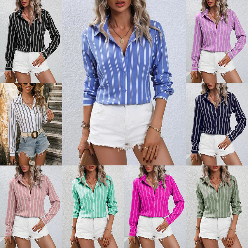 Women's Striped Long Sleeve Business Casual Shirt
