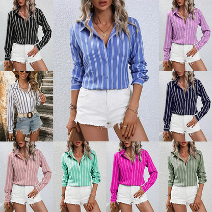 Women's Striped Long Sleeve Business Casual Shirt