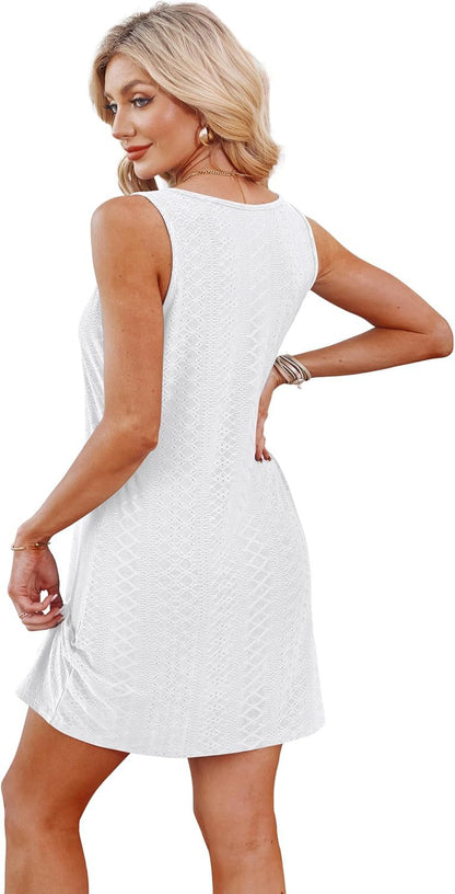 Summer Hollow Out Vacation Tank Dress with Knot Detail