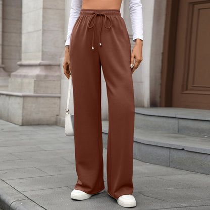 Womens Wide Leg Pants Elastic Waist Drawstring Pockets