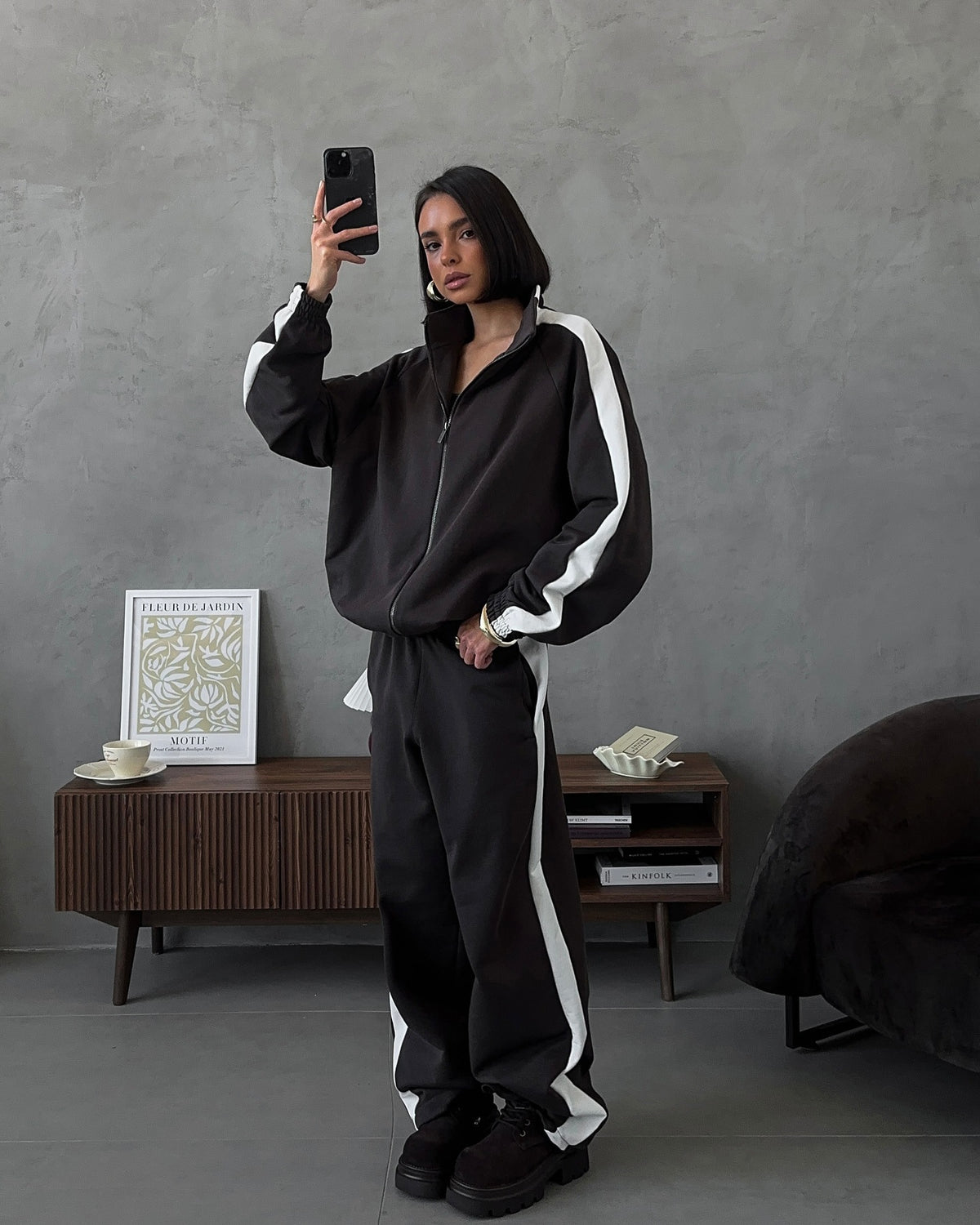 Women's Colorblock Zip Hoodie Jogger Pants Matching Set