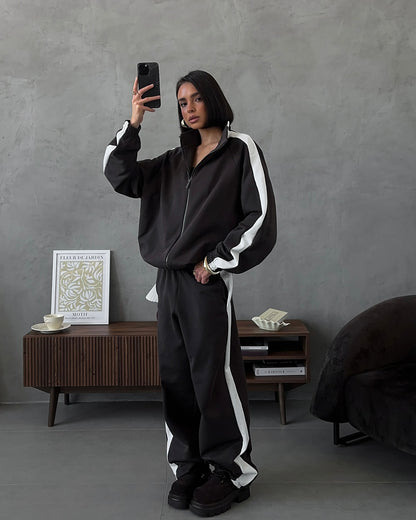 Women's Colorblock Zip Hoodie Jogger Pants Matching Set