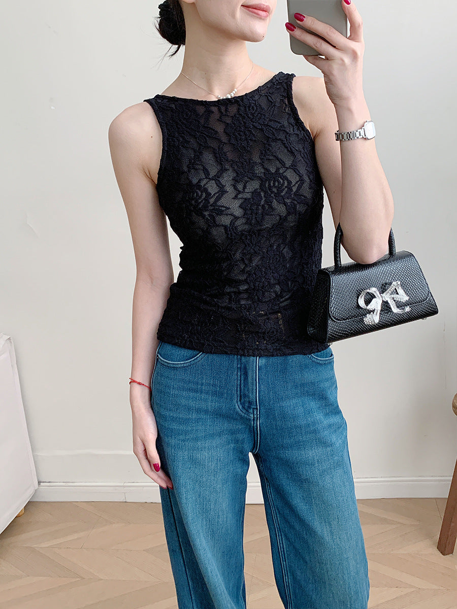 Floral Lace Sleeveless Bodysuit Sexy Mesh Tank Top