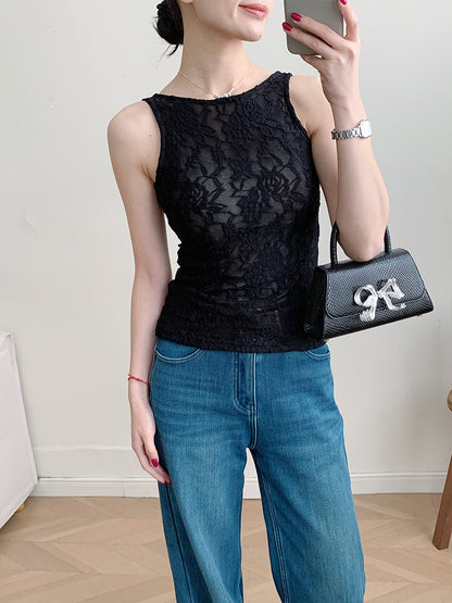 Floral Lace Sleeveless Bodysuit Sexy Mesh Tank Top