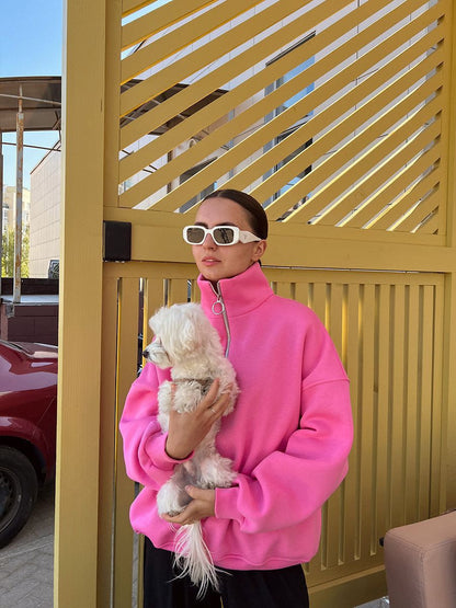 Women's Oversized Half Zip Collared Sweatshirt
