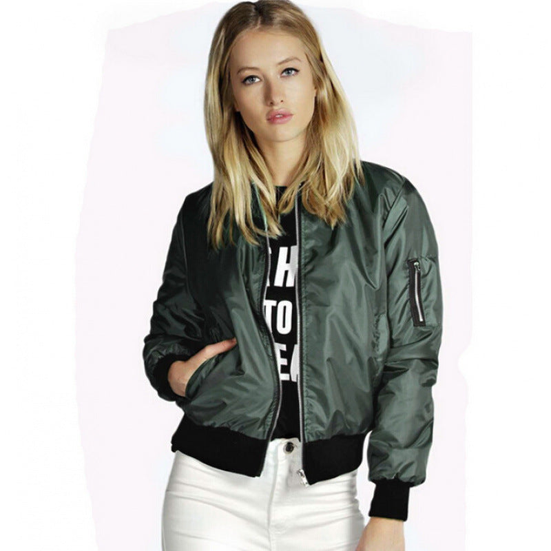 Womens Bomber Jacket Zip Up Lightweight Casual Outerwear
