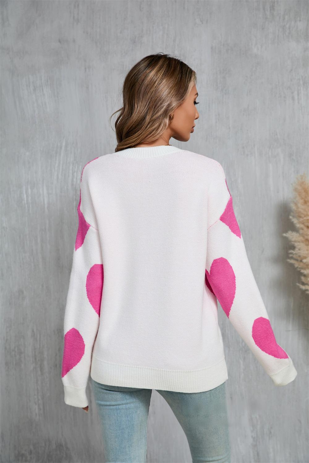 Valentine Heart Knit Sweater Pink Red Pullover Top