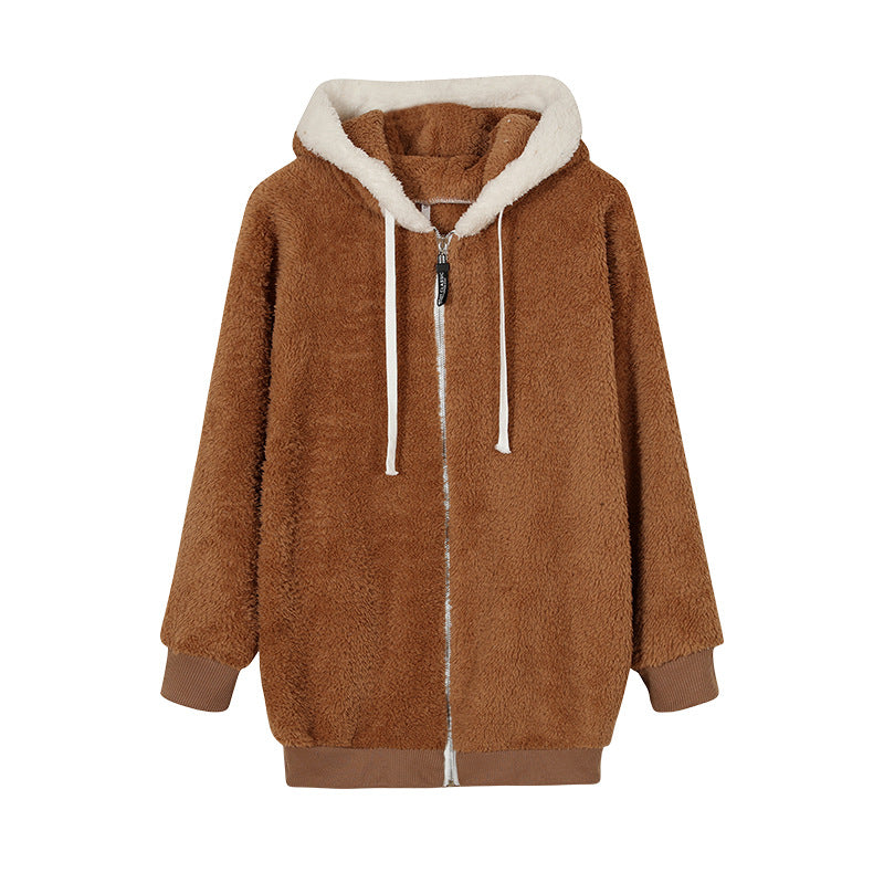 Women's Oversized Sherpa Fleece Zip Up Hooded Jacket