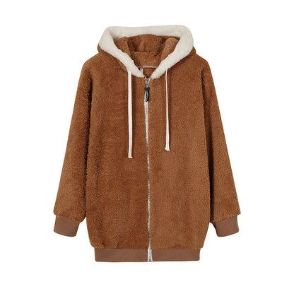 Women's Oversized Sherpa Fleece Zip Up Hooded Jacket