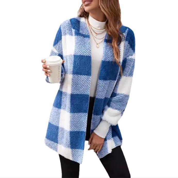 Women's Oversized Plaid Hooded Cardigan Sweater