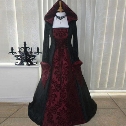 Plus Size Medieval Renaissance Hooded Dress Vintage Gown