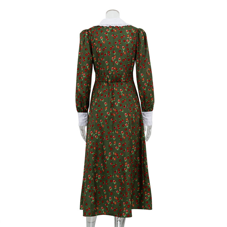 Floral Maxi Dress Long Sleeve Peter Pan Collar Button Front