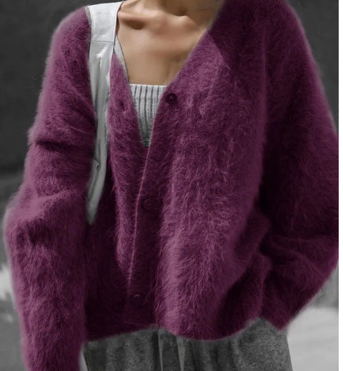 Pink Faux Mink Knit Oversized Cardigan Soft Fluffy Sweater