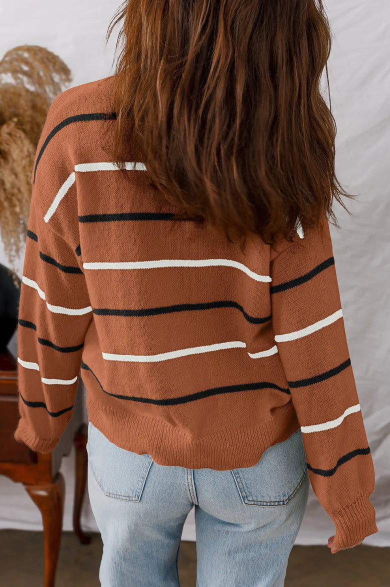 Striped Knit Crewneck Long Sleeve Casual Sweater