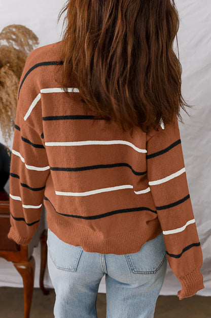 Striped Knit Crewneck Long Sleeve Casual Sweater